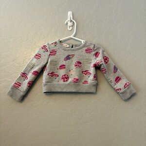 Toughskins light gray and pink space plant print baby sweatshirt 12 months
